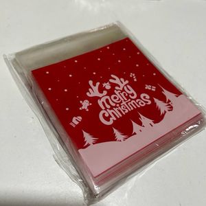 Şeffaf Poşet 10x10cm (10 adet) KIRMIZI MERRY CHRİSTMAS